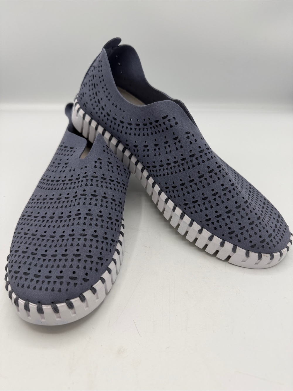 Ilse Jacobsen Gray Perforated Slip-On Loafers